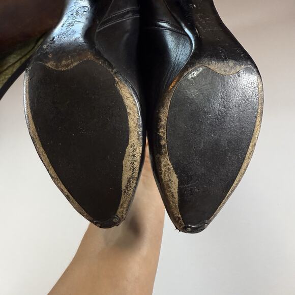 Cole Hann Vtg Leather Knee High Slouchy Almond Toe Heel Boots Black Wms Sz 7.5 - Picture 11 of 16